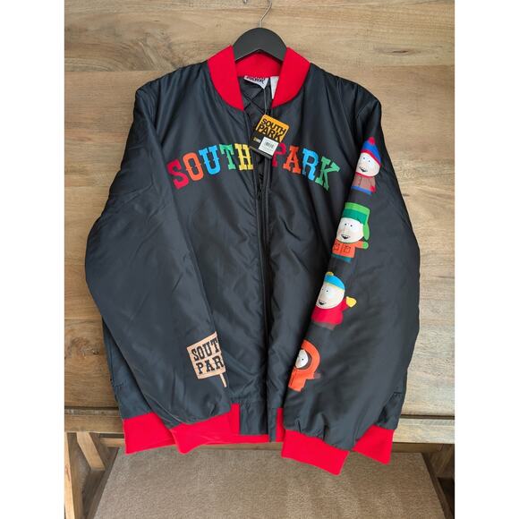 South Park Other - South Park Varsity Bomber Jacket Mens Small Black Graphic Print Lightweight NWT